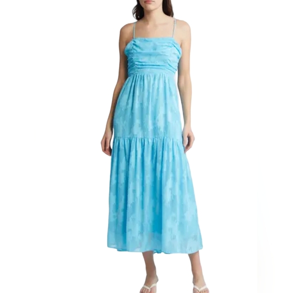 Chelsea28 Jacquard Bow Tie in Back Cutout Maxi Dress Blue M NWOT - Picture 13 of 16